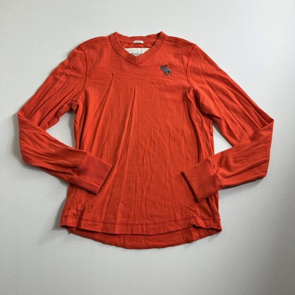 Abercrombie and Fitch Sweater Mens Large Muscle V Neck Orange Long Sleeve Cotton - Picture 1 of 9